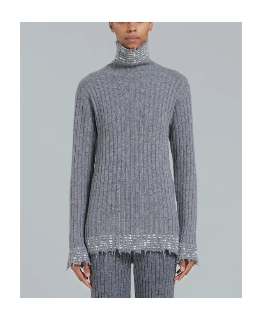 Marni Raw-Cut Edge High Neck Long Sleeved Sweater