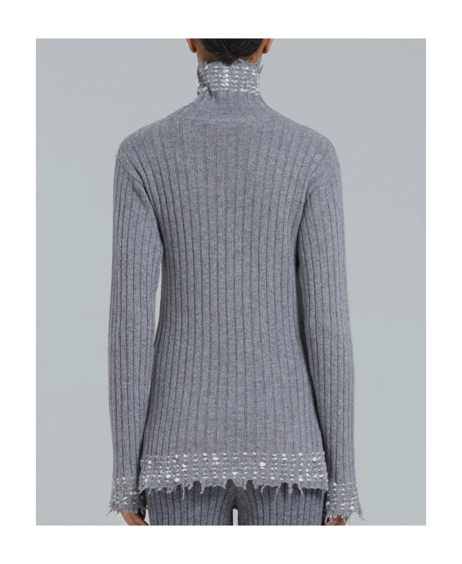 Marni Raw-Cut Edge High Neck Long Sleeved Sweater