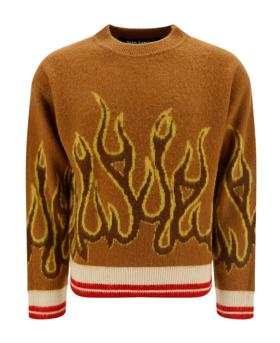 Flame Pattern Knitted Wool Sweater