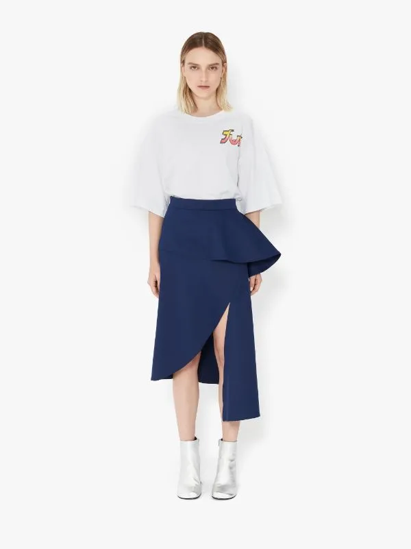 Peplum-Waist Asymmetric Skirt