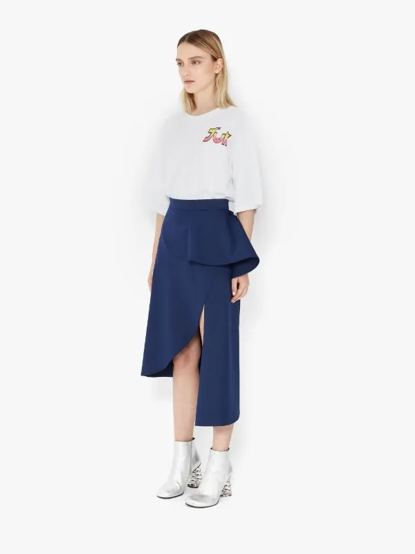 Peplum-Waist Asymmetric Skirt