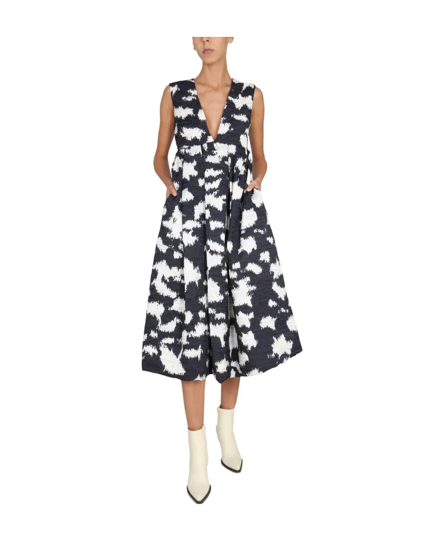 Logo Deep V-Neck Dress