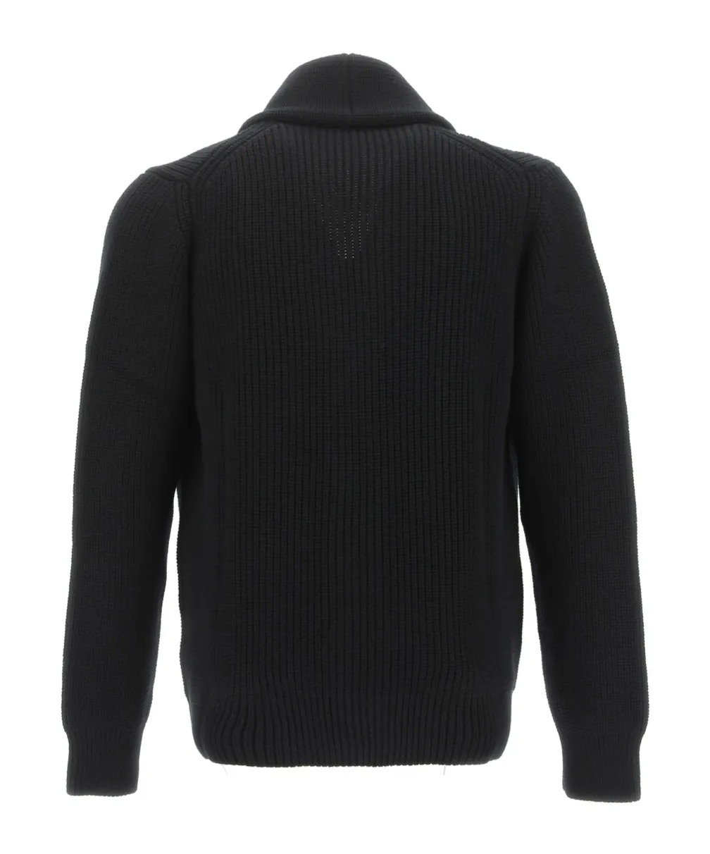 Shawl-Lapel Ribbed-Knit Cardigan