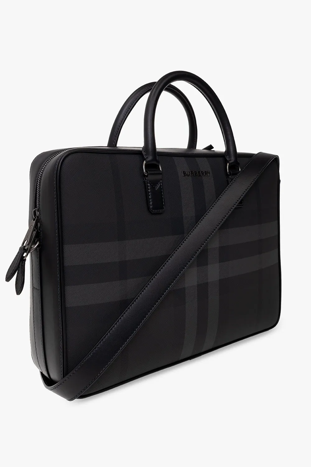 Burberry Check Pattern Logo Plaque Briefcase