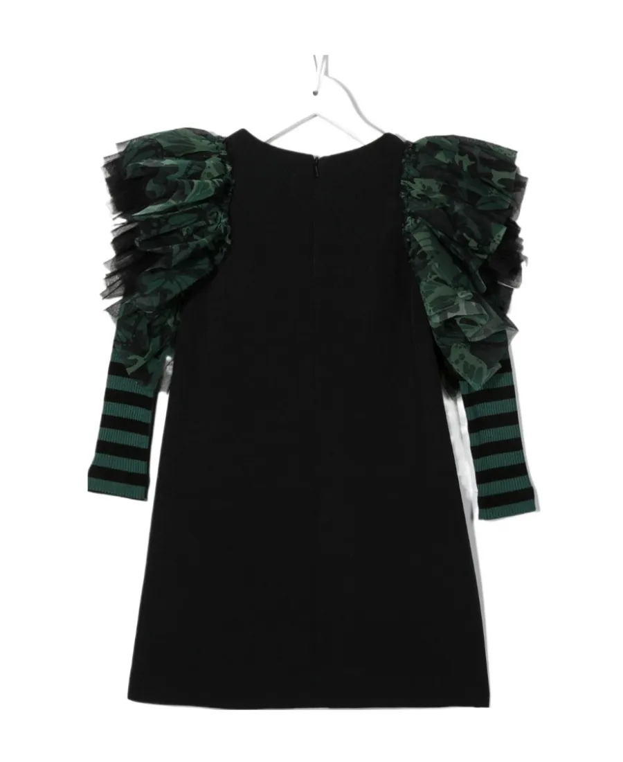 Contrasting Ruffled-Detailing Sleeve Dress