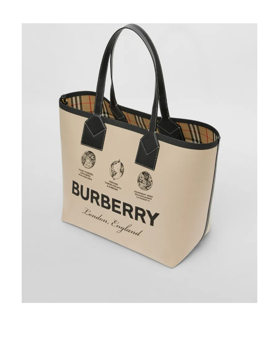 Burberry Logo Printed Large London Tote Bag