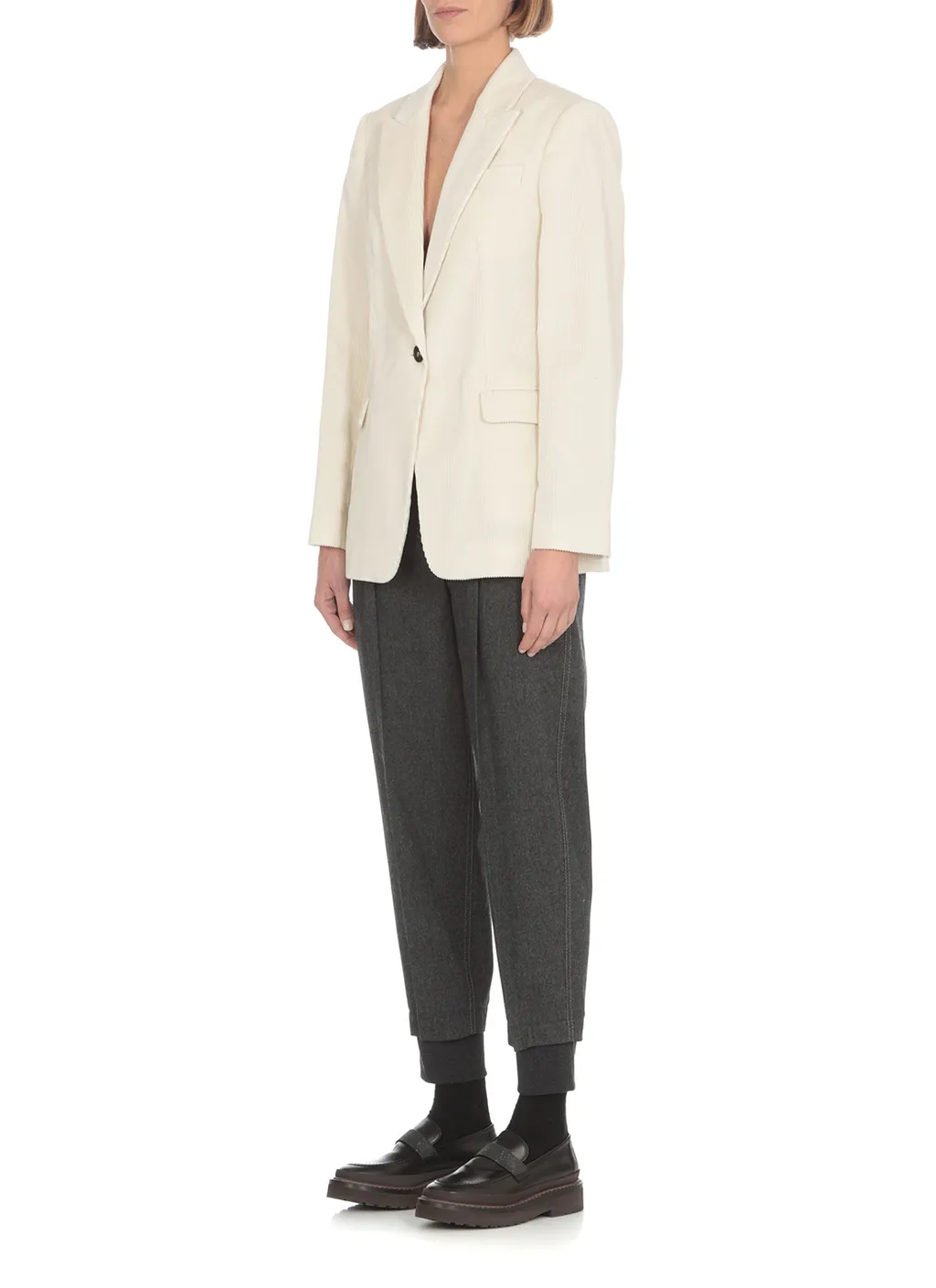 Ribbed Single-Breasted Blazer