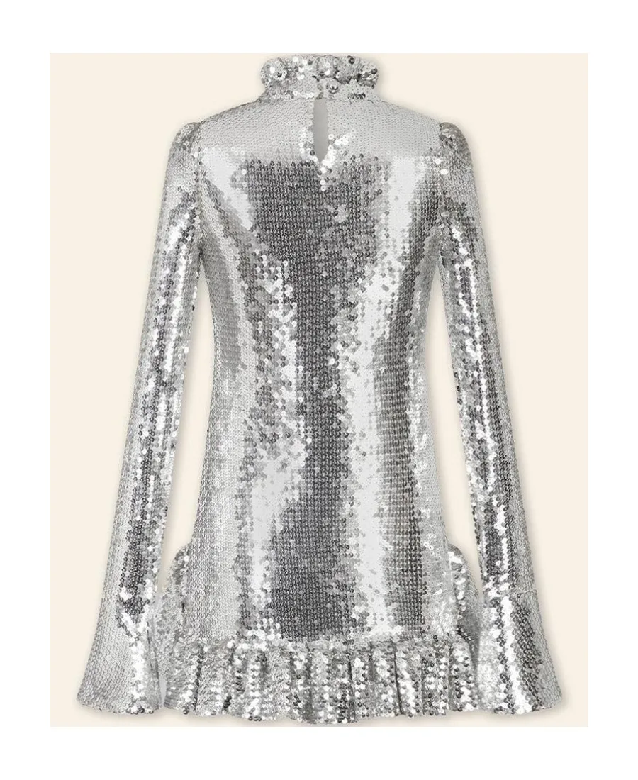 Paco Rabanne Sequined Long-Sleeved Ruffled Mini Dress