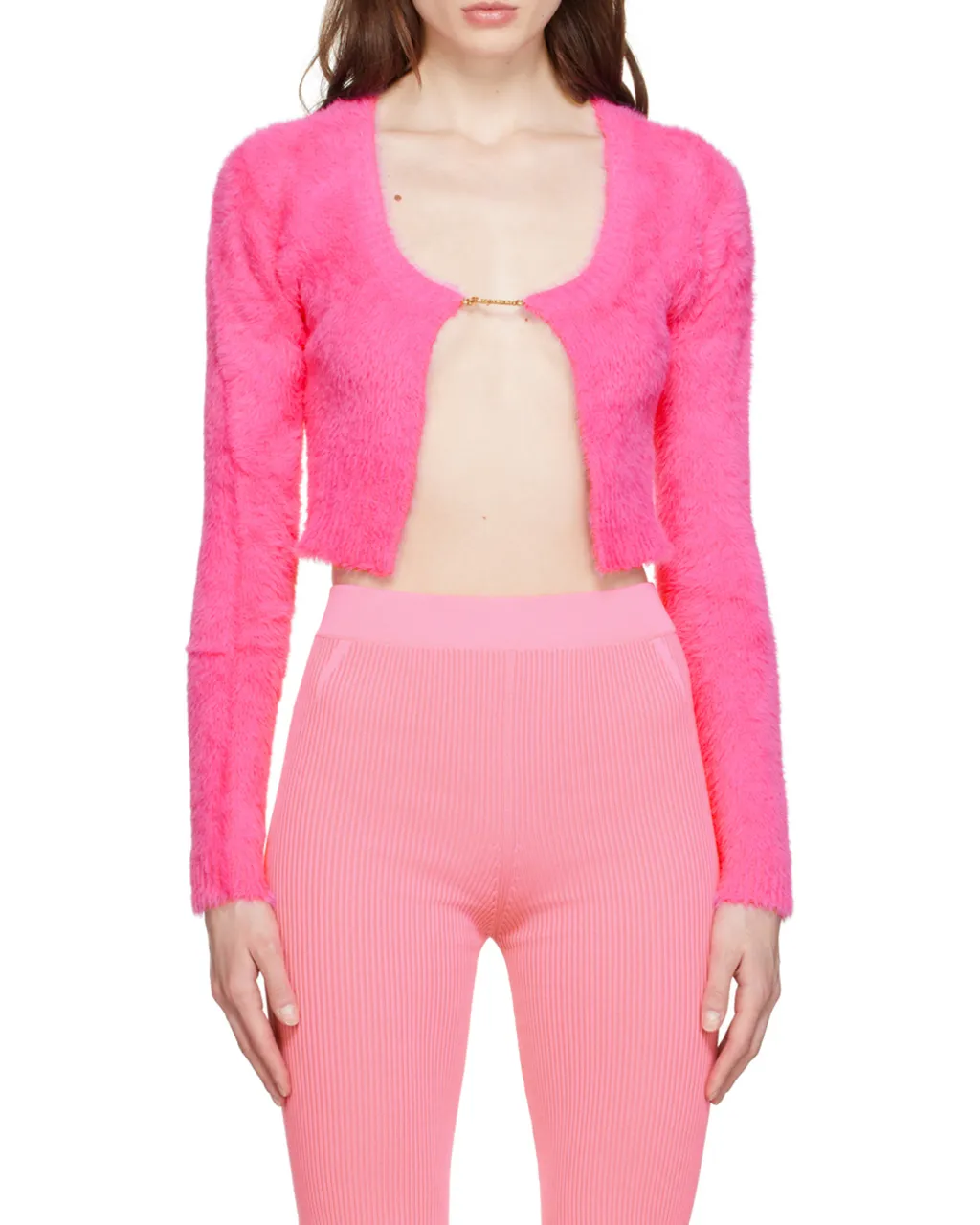 La Maille Logo-Charm Cropped Knitted Cardigan