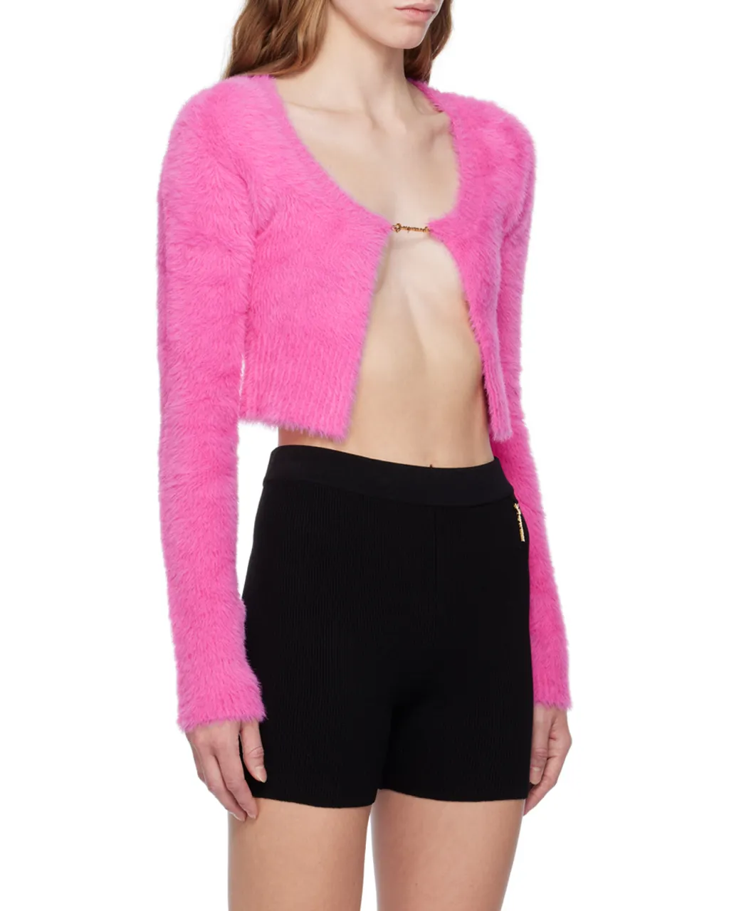 La Maille Logo-Charm Cropped Knitted Cardigan
