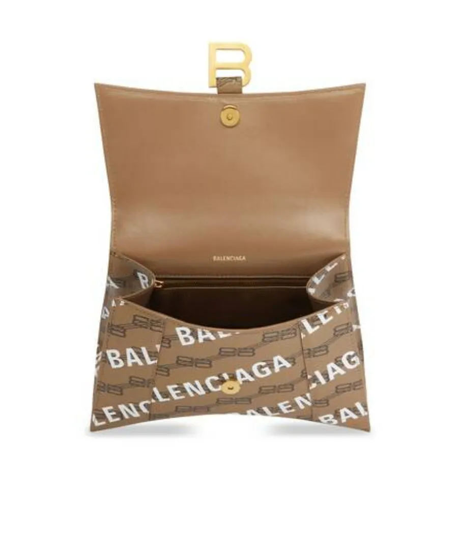 Hourglass Small Handbag Bb Monogram Coated Canvas And Allover Logo In Beige