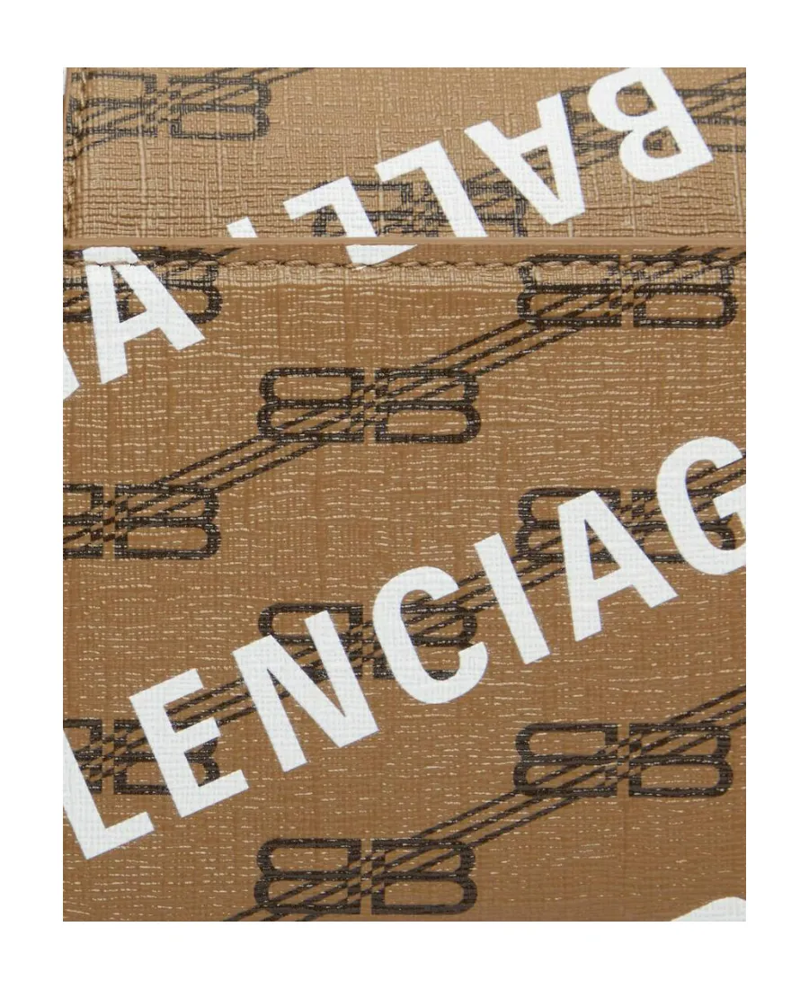 Hourglass Small Handbag Bb Monogram Coated Canvas And Allover Logo In Beige