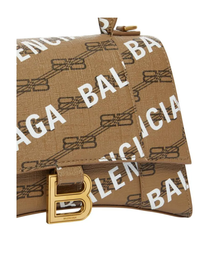 Hourglass Small Handbag Bb Monogram Coated Canvas And Allover Logo In Beige