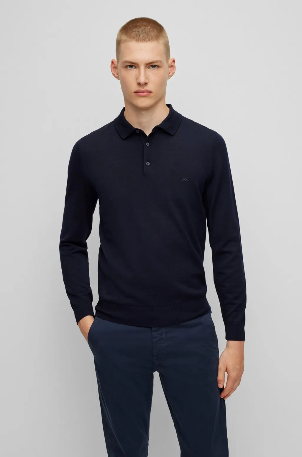 Boss Hugo Boss Logo Embroidered Long-Sleeved Polo Shirt