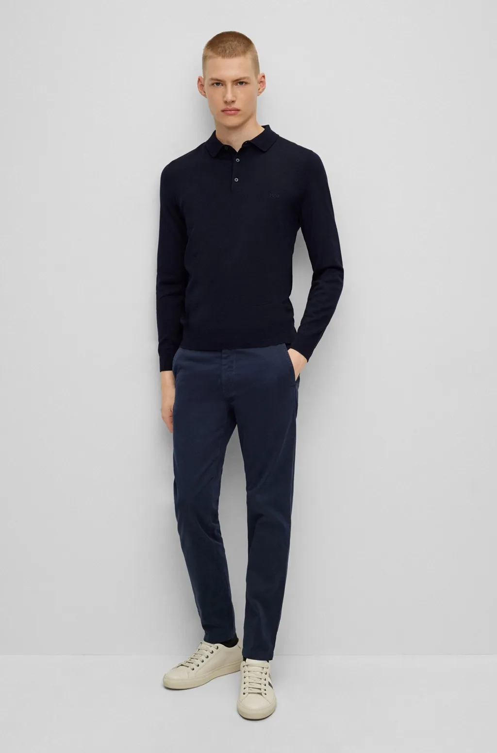 Boss Hugo Boss Logo Embroidered Long-Sleeved Polo Shirt