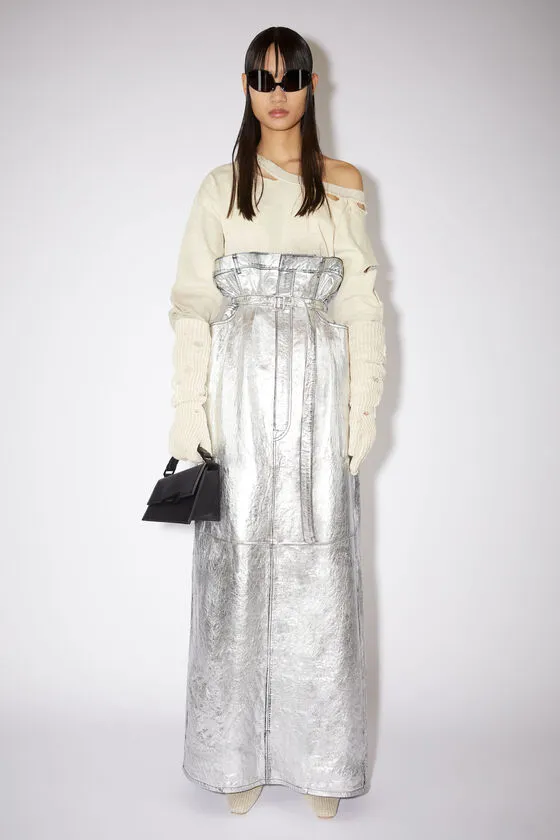Metallic Paperbag-Waist Maxi Skirt