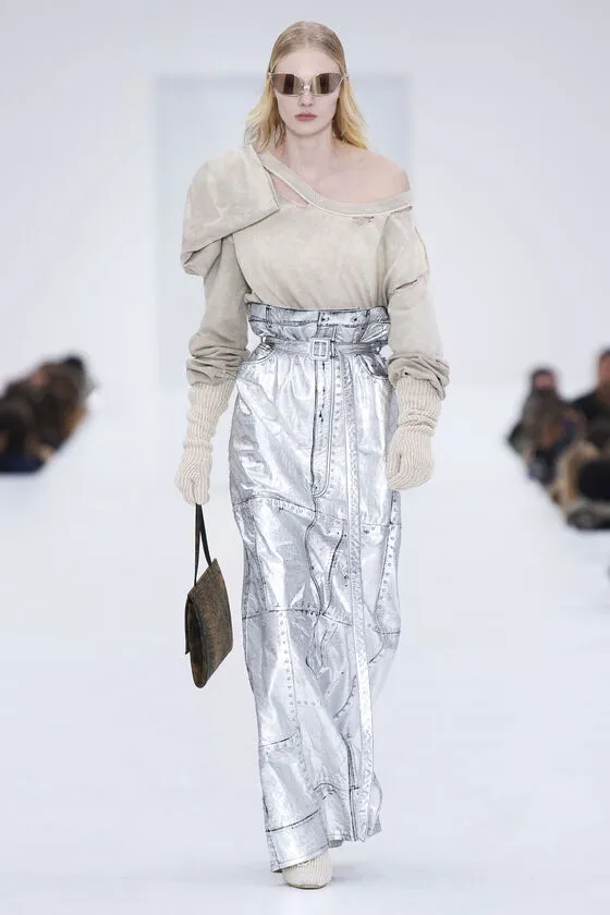 Metallic Paperbag-Waist Maxi Skirt