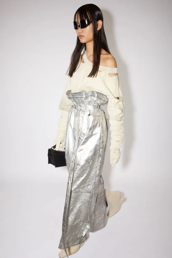 Metallic Paperbag-Waist Maxi Skirt