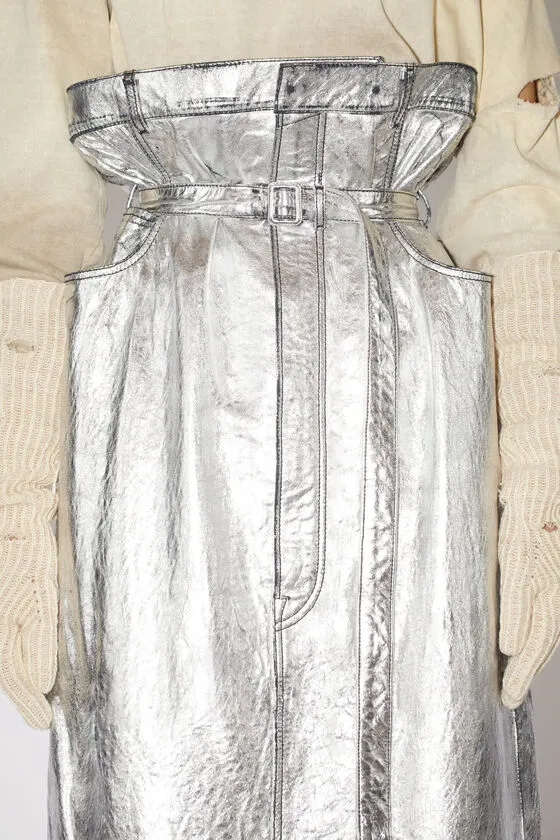 Metallic Paperbag-Waist Maxi Skirt