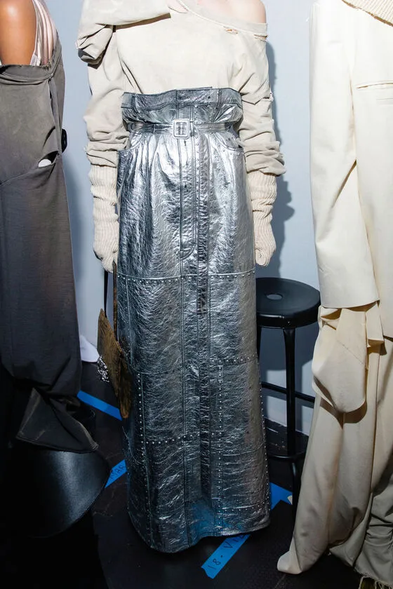 Metallic Paperbag-Waist Maxi Skirt