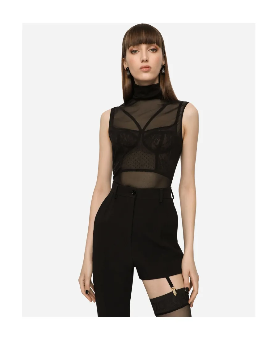 Dolce & Gabbana Tulle Turtle-Neck Sleeveless Top