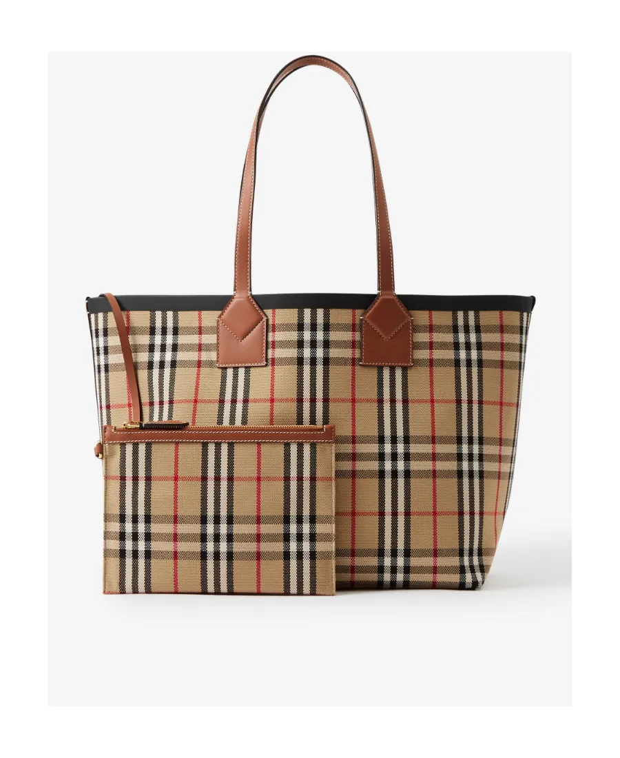 Burberry All-Over Tartan Print Medium Tote Bag