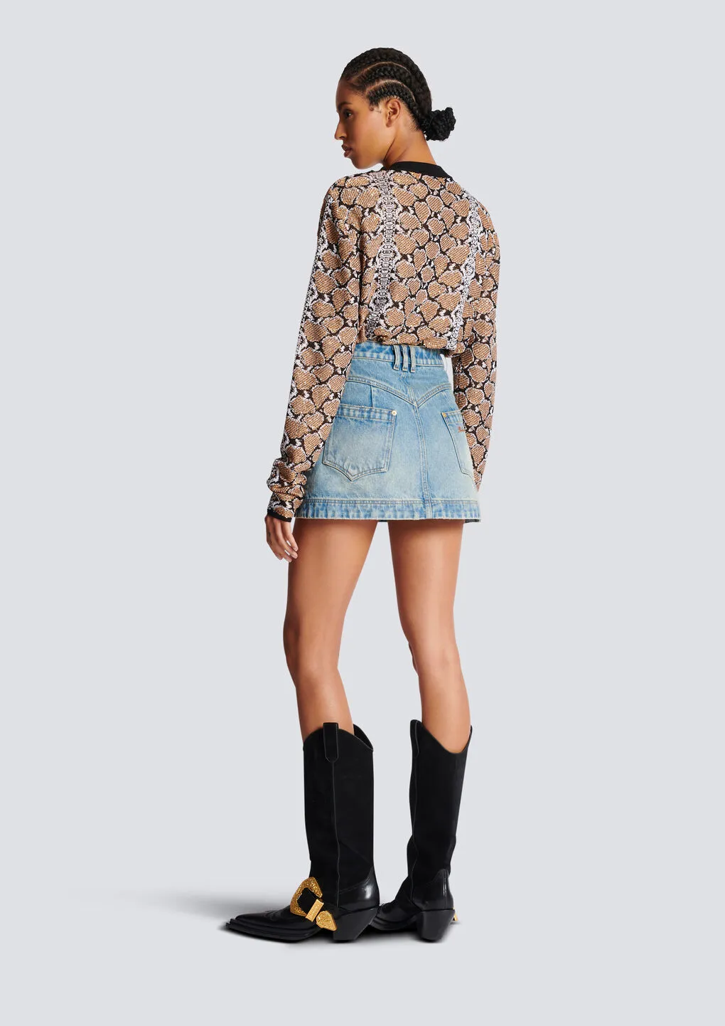 Balmain Western High-Waist A-Line Denim Mini Skirt