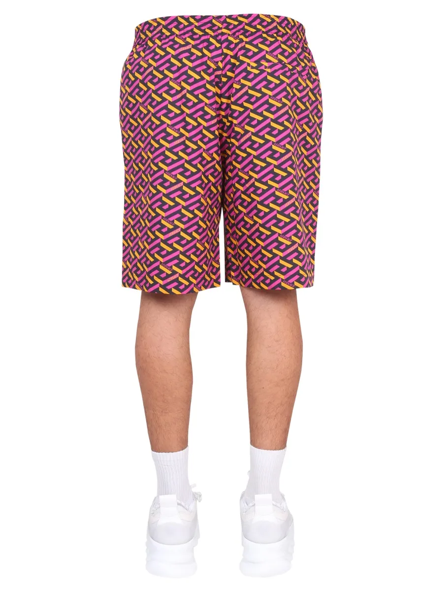 Versace Allover Greca Pattern Straight Leg Shorts