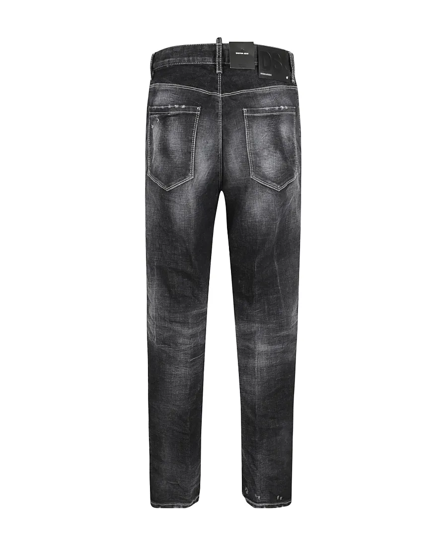 Crease-Effect Logo-Patch Cropped Jeans