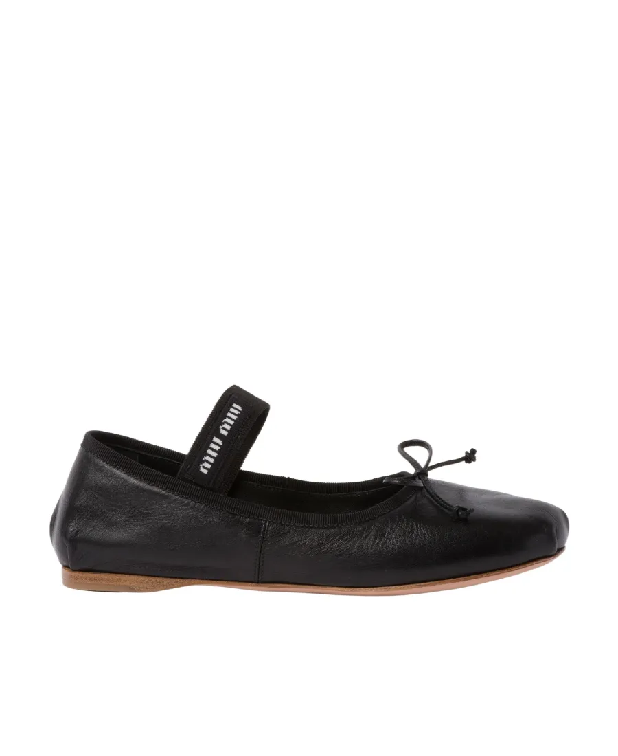 Miu Miu Logo-Printed Bow Detailed Ballerina Shoes