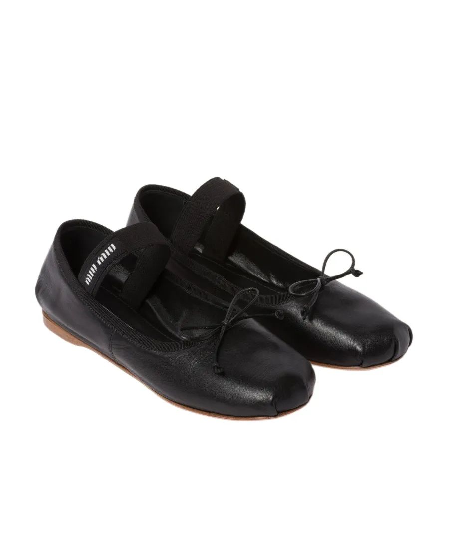 Miu Miu Logo-Printed Bow Detailed Ballerina Shoes