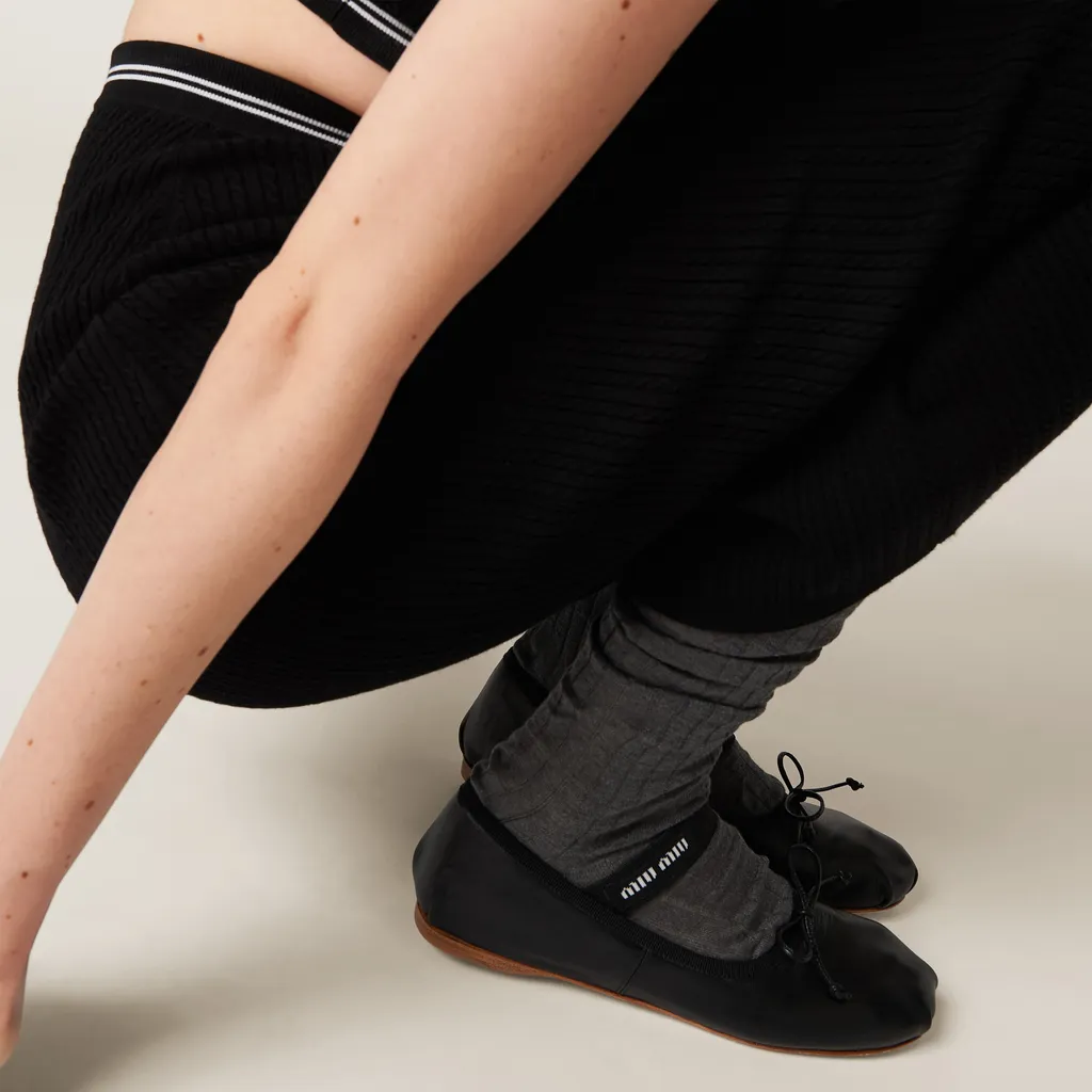 Miu Miu Logo-Printed Bow Detailed Ballerina Shoes