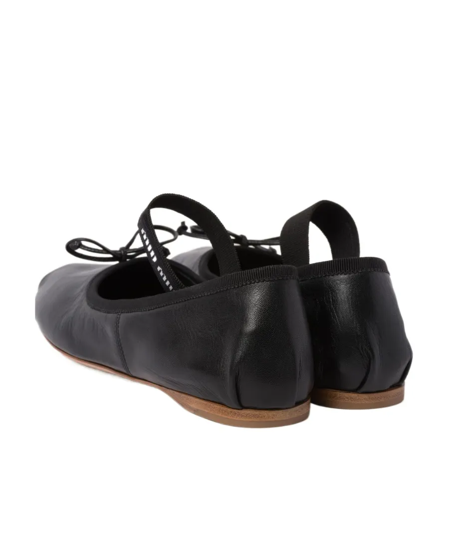 Miu Miu Logo-Printed Bow Detailed Ballerina Shoes