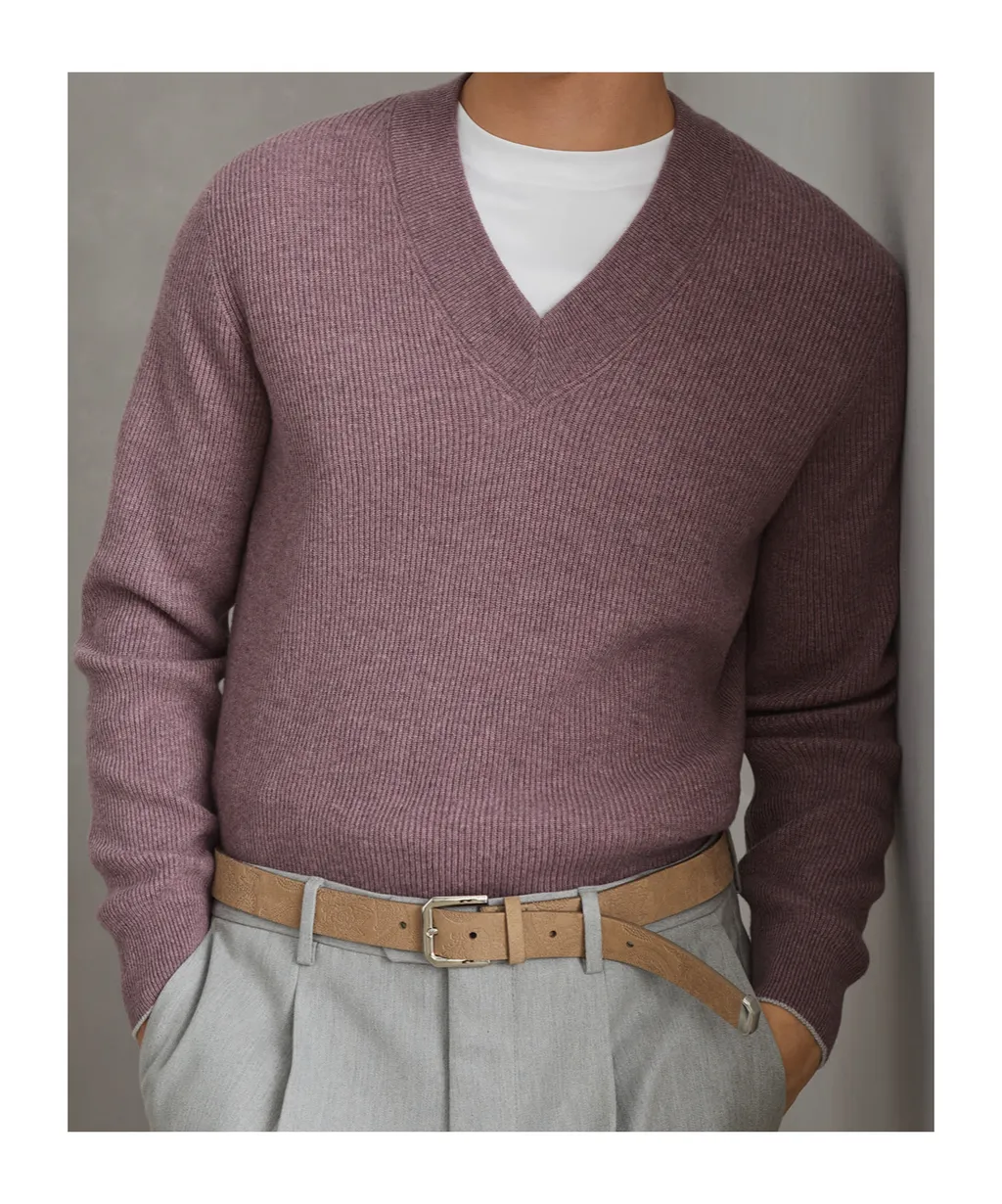 Ribbed V-Neck Jumper