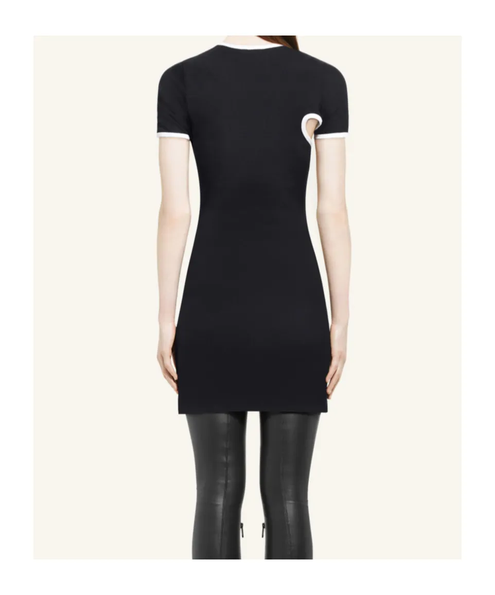 CourrÈGes Asymmetric-Neck Contrasted Trim Mini Dress