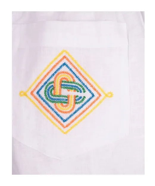 Casablanca Mid-Rise Stripe-Embroidered Shorts