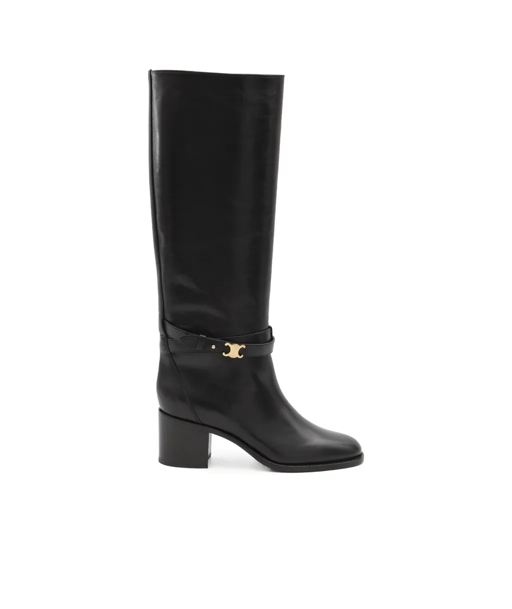 Celine Garance Triomphe Strap High Boot In Calfskin