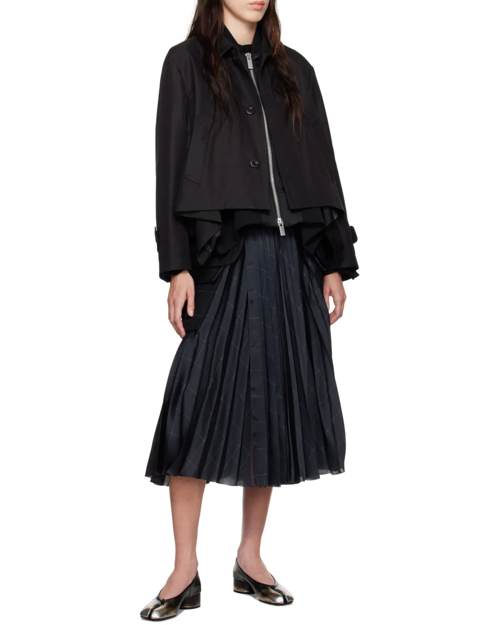 Sacai Windowpane Satin Skirt