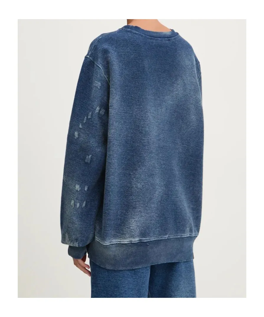 Barrow Logo Printed Crewneck Denim Sweatshirt