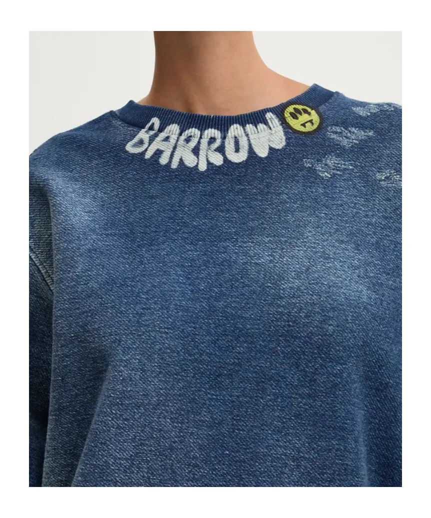 Barrow Logo Printed Crewneck Denim Sweatshirt