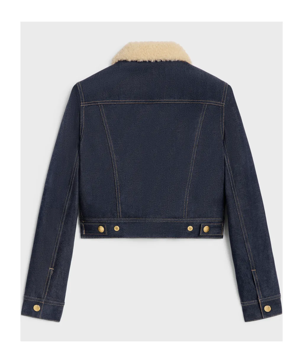 Trucker Sherpa Jacket In Raw Wash Denim