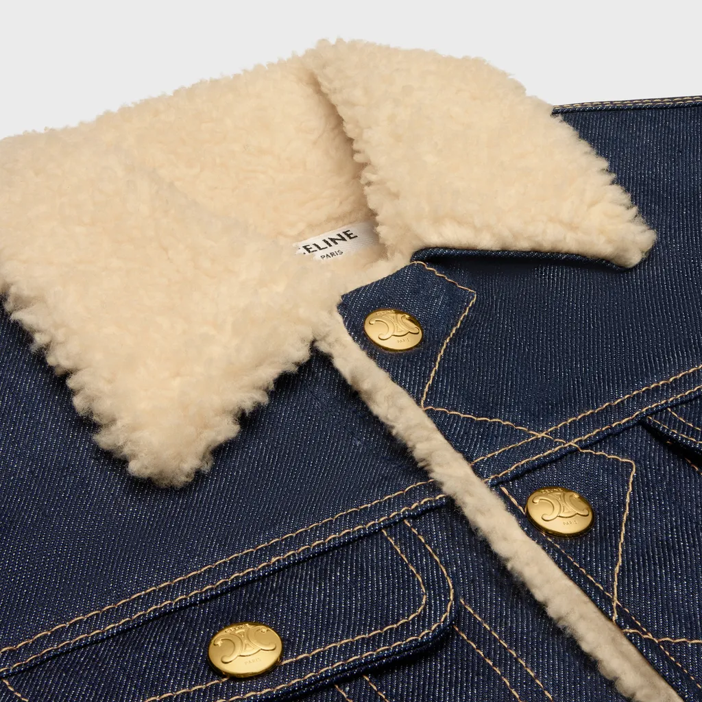 Trucker Sherpa Jacket In Raw Wash Denim