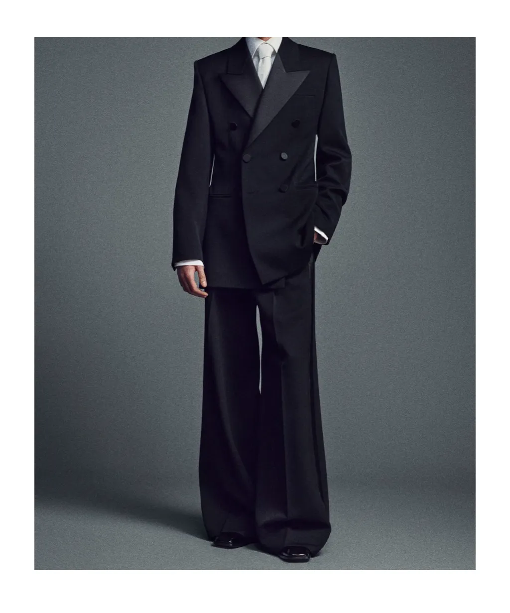 Wide-Leg Tuxedo Pants In Grain De Poudre