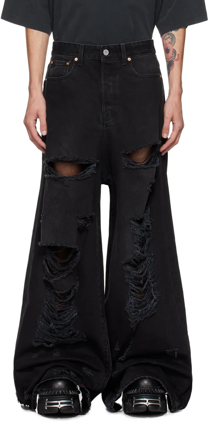 Vetements Distressed Wide Leg Jeans
