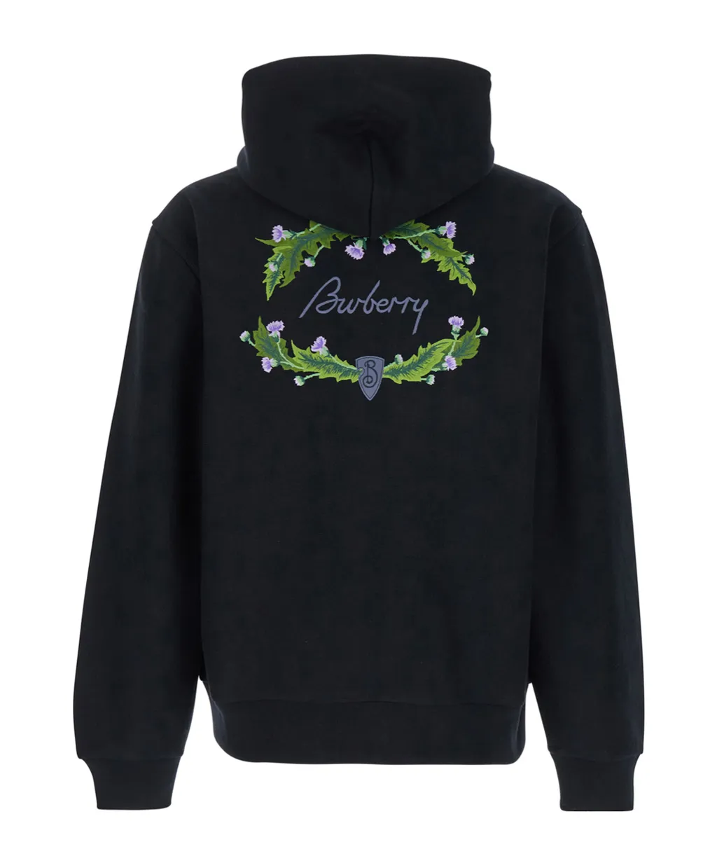 Burberry Logo Embroidered Zip-Up Drawstring Hoodie