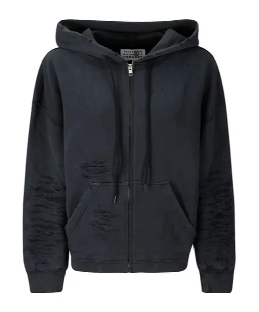 Mm6 Maison Margiela Distressed Zip-Up Hoodie
