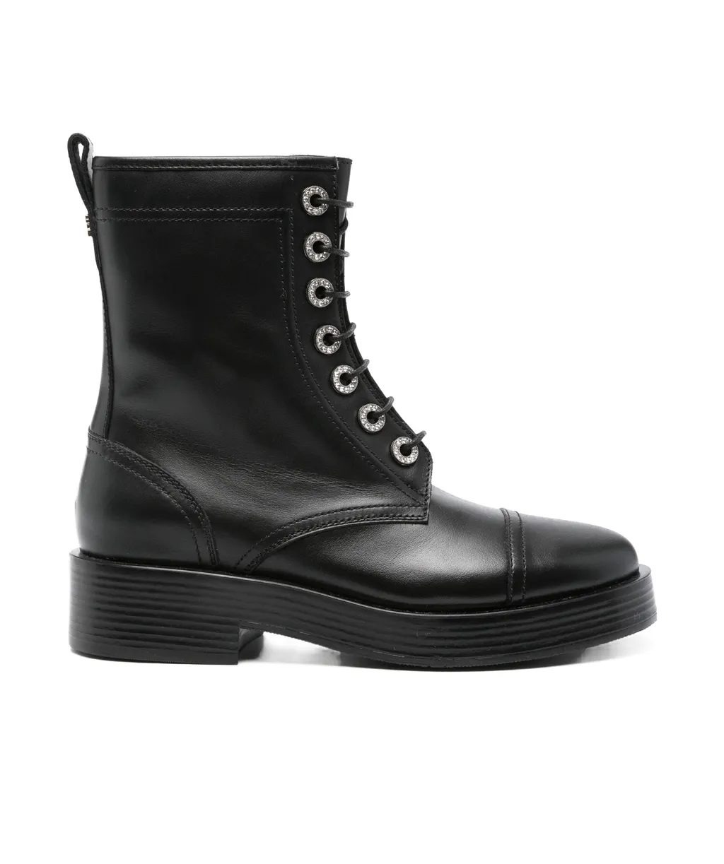 Casadei Round Toe Zipped Lace-Up Boots