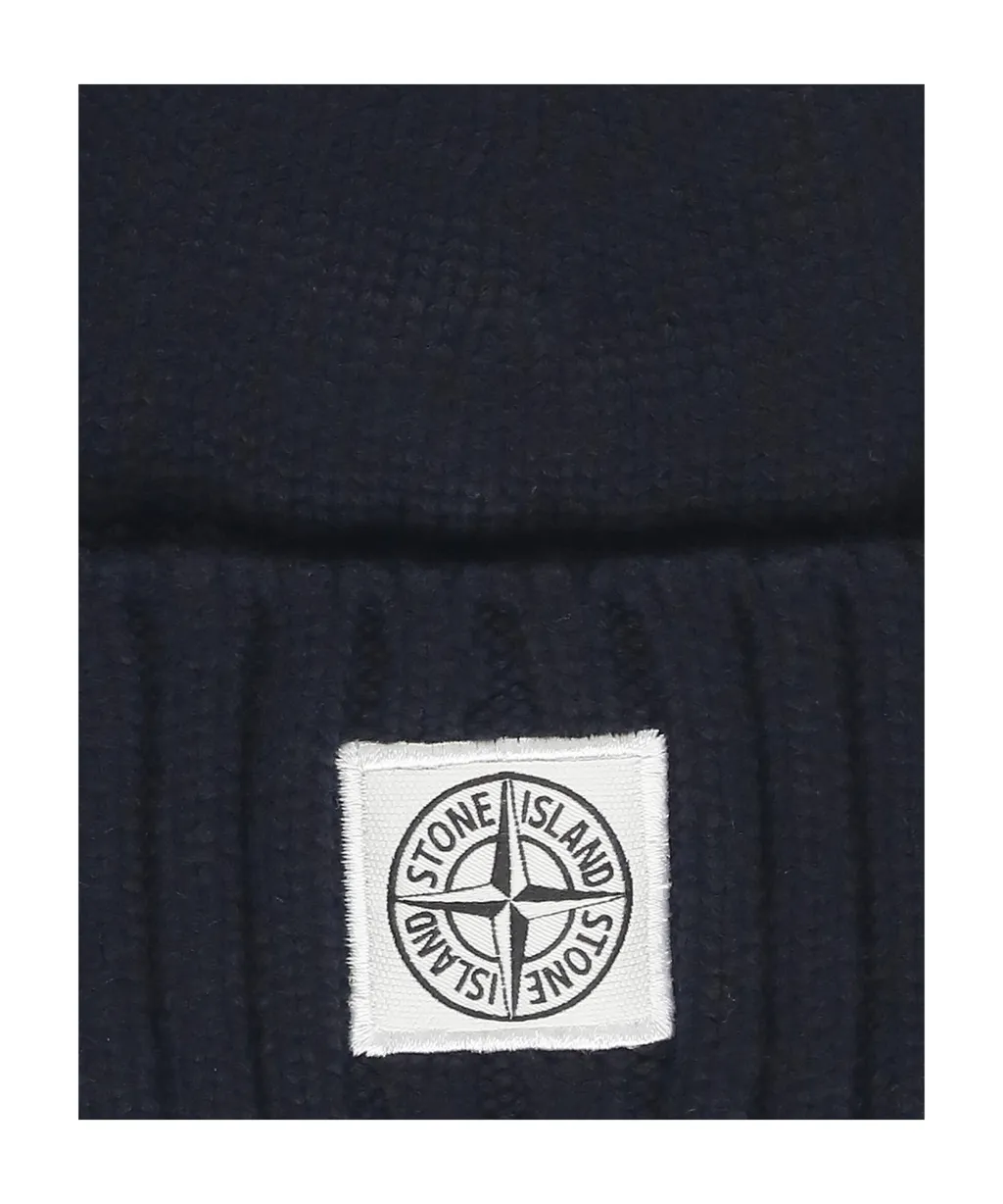 Stone Island Junior Logo Patch Ribbed Beanie