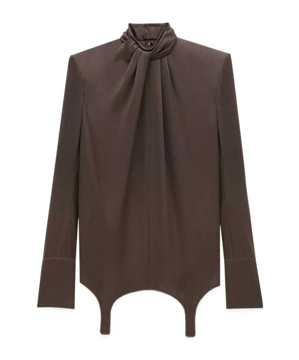 Saint Laurent Twist-Neck Garter Blouse
