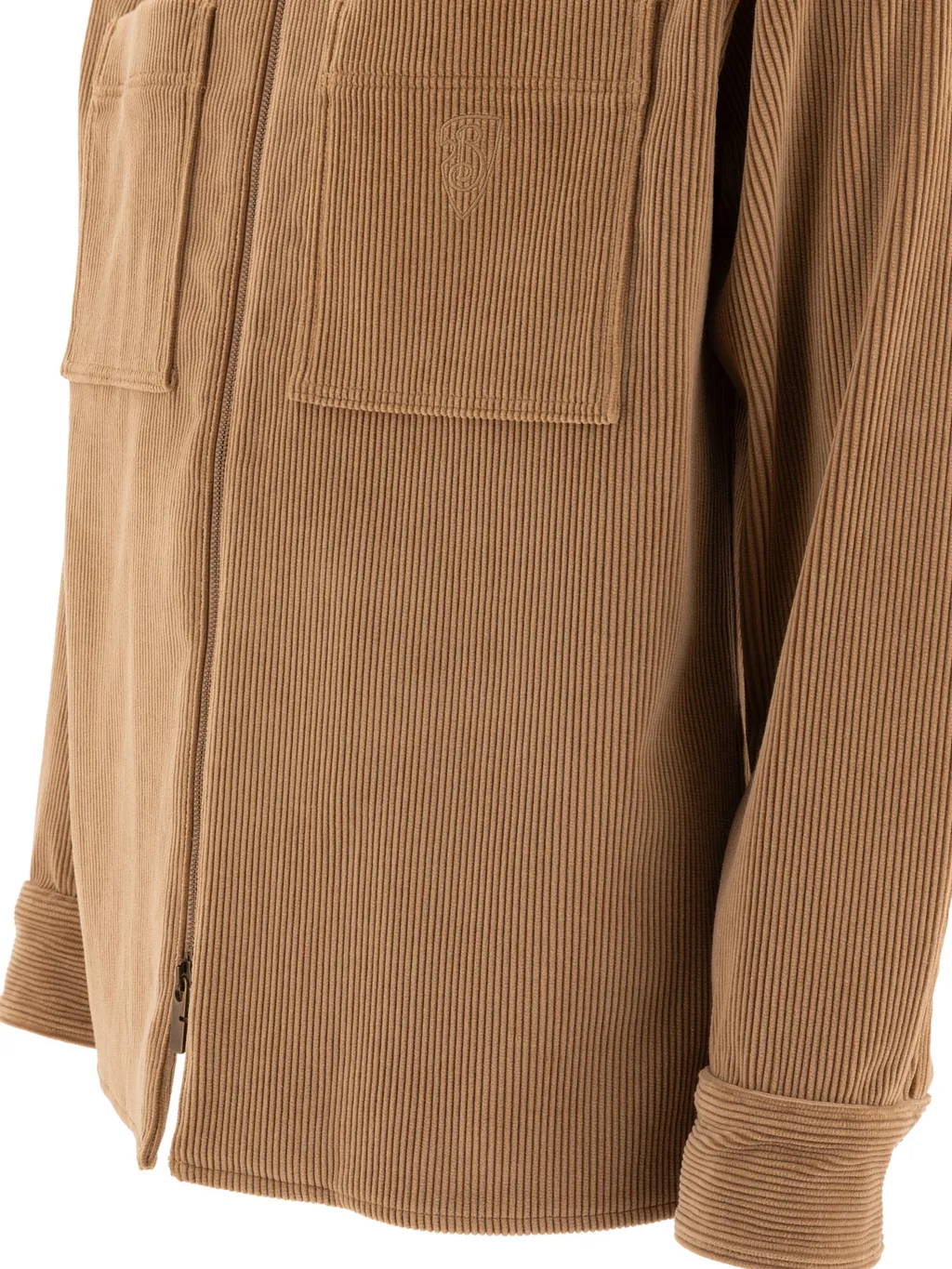 Burberry Logo Embroidered Zipped Corduroy Overshirt